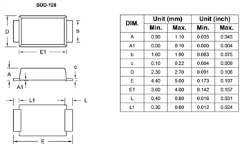 Mechanical Drawing - Taiwan Semiconductor ES2xAL & ES2xFS Super Fast Rectifiers